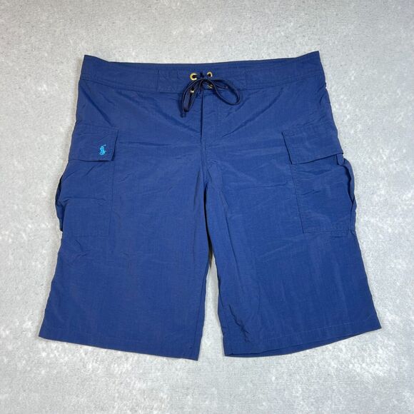 Ralph Lauren Polo Shorts Swimwear Size Medium Blue Board Swim Trunks Pony - Picture 1 of 12
